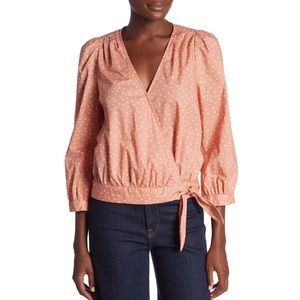 Madewell Women's Star Scatter Wrap Top S Peach 3/4 Sleeves Tie Waist EUC!